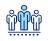 Icon showing 3 people standing together. The one in the middle is bigger and has a different colour to the other 2.